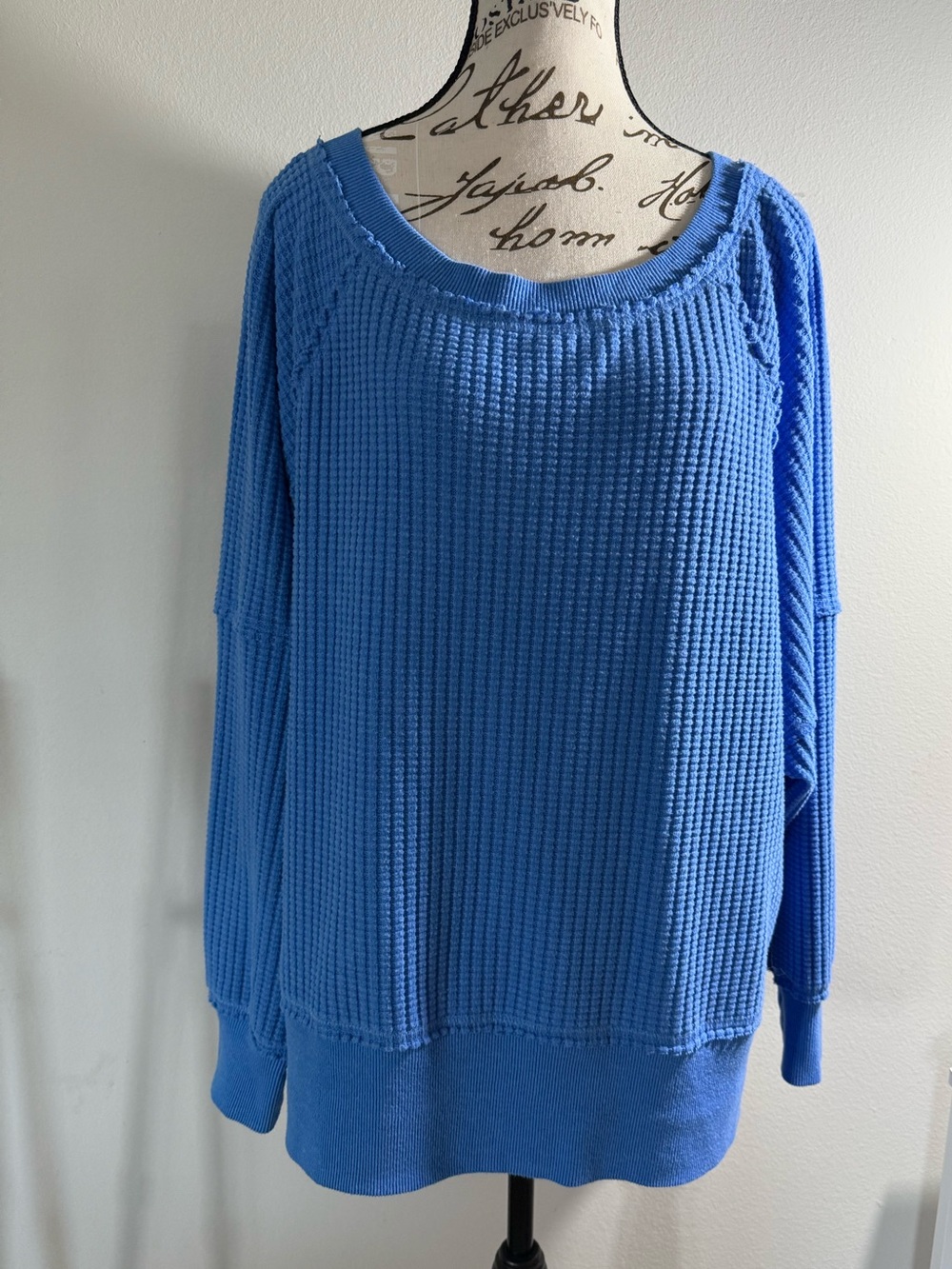 Blue Waffle-Knit Women's Sweater - Casual Cozy Top